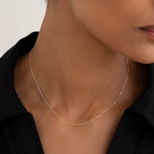 White Gold Cable Chain Necklace (16 inches) - Tyra | Linjer Jewelry
