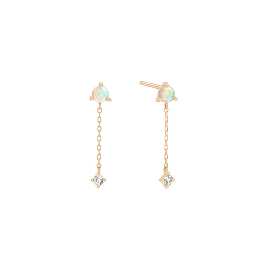 Opal dangle earrings with white topaz in 14k gold