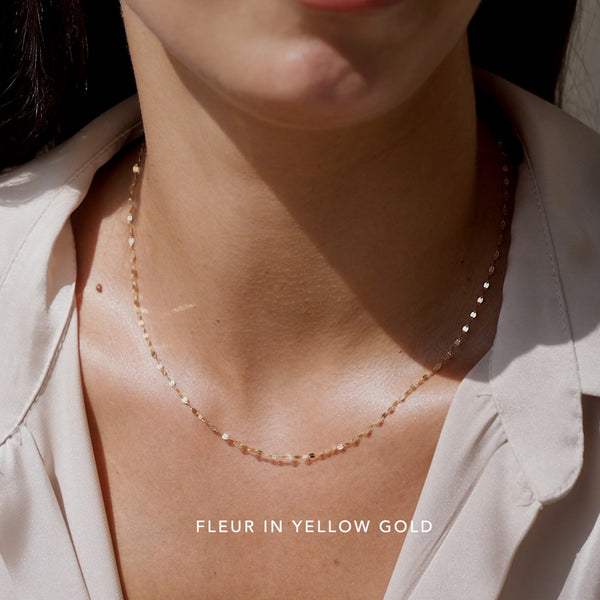 14k White Gold Petal Chain Necklace - Fleur | Linjer Jewelry
