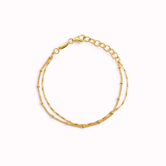 Gold vermeil double chain bracelet with small circle beads