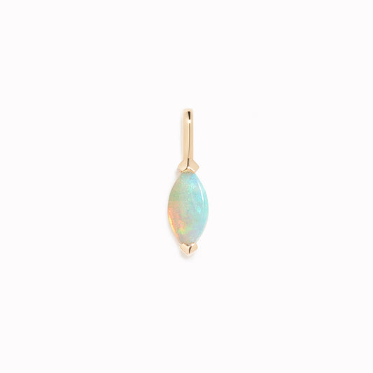 October Birthstone Pendant 14k Gold - Opal with marquise-cut opal set in polished 14k gold on white background