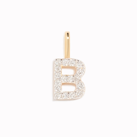 Diamond Initial Pendant 14k Gold - B with brilliant diamonds on a white background showcasing elegance and detail