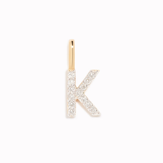 Diamond Initial Pendant 14k Gold - K with sparkling diamonds on a clean white background
