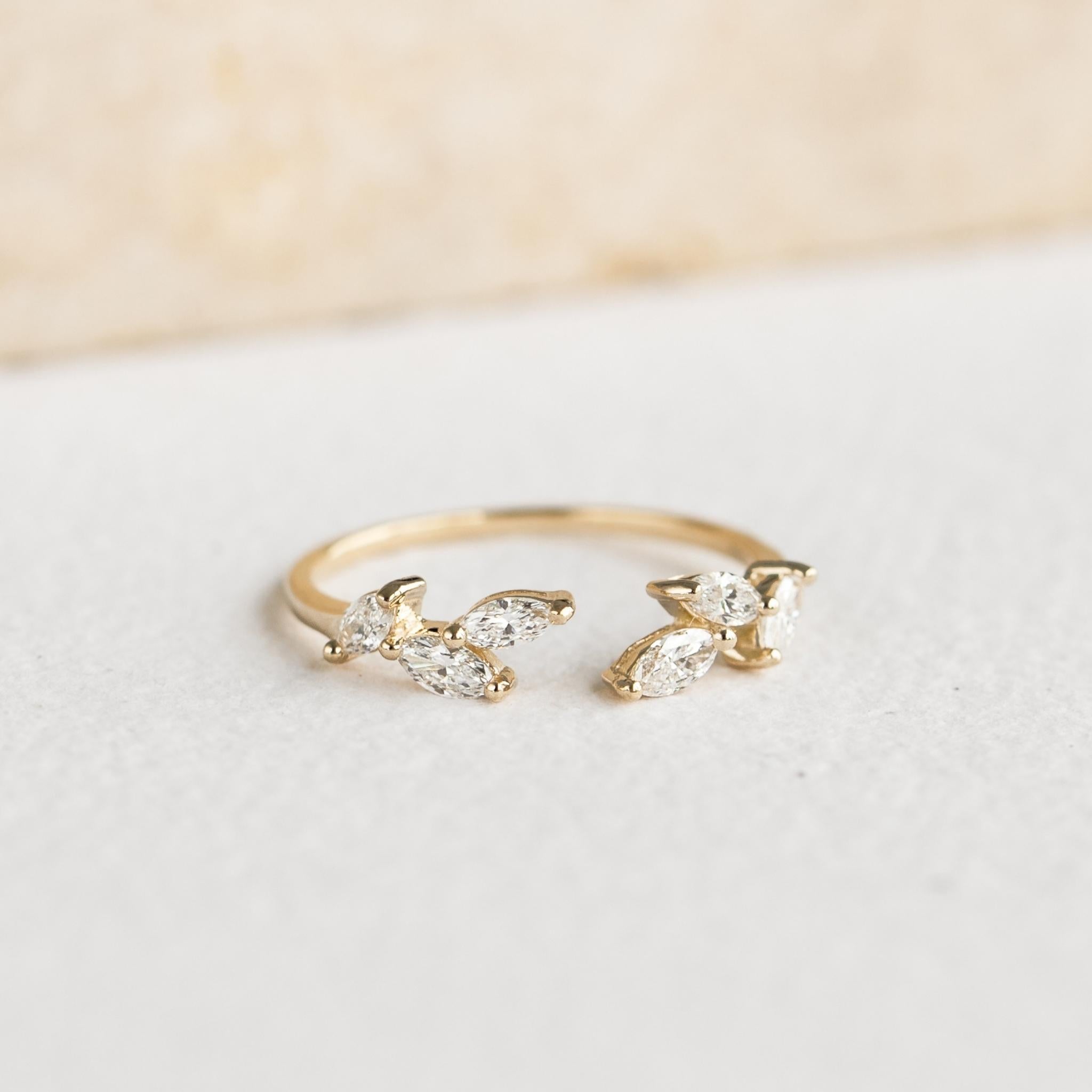 Open Diamond Leaf Ring 14k Gold Ada Linjer Jewelry