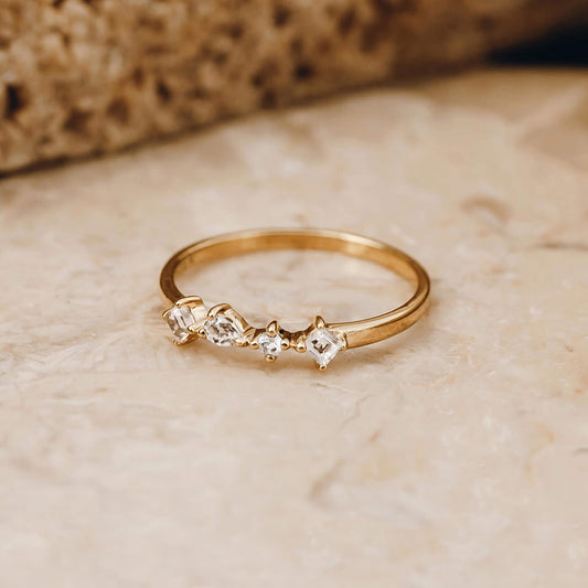 White topaz ring in gold vermeil with irregular gemstones