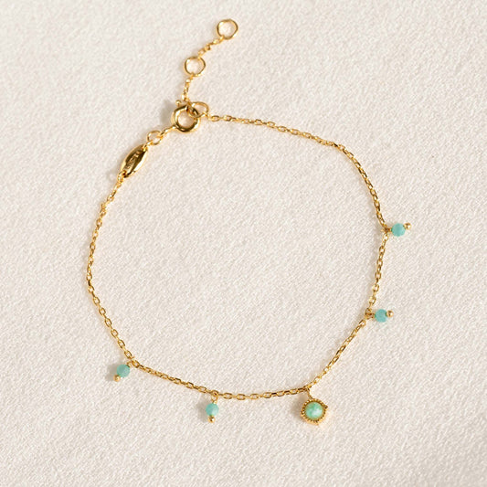 Pendant bracelet with five amazonite beaded charms in gold vermeil