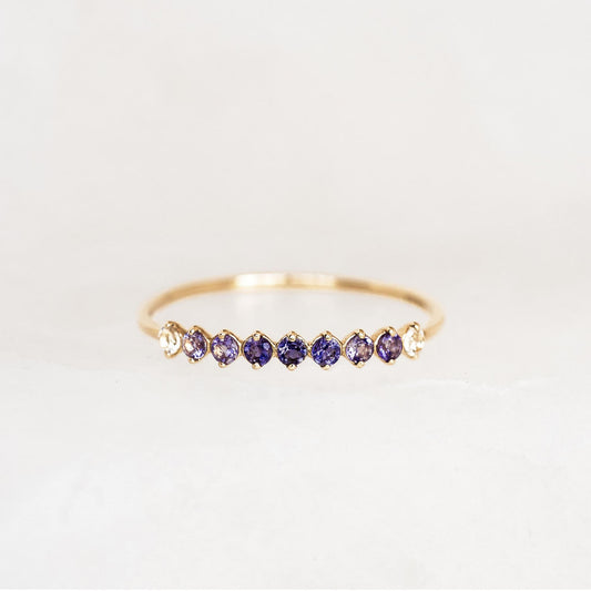 December Birthstone Ring 14k Gold - Ombre Cordierite with delicate fading blue gemstones on a thin gold band