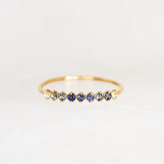 December Birthstone Ring 14k Gold - Ombre Cordierite with delicate fading blue gemstones on a thin gold band