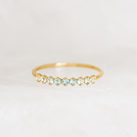 March Birthstone Ring 14k Gold - Ombre Blue Topaz featuring delicate ombre blue and white topaz stones on a thin band
