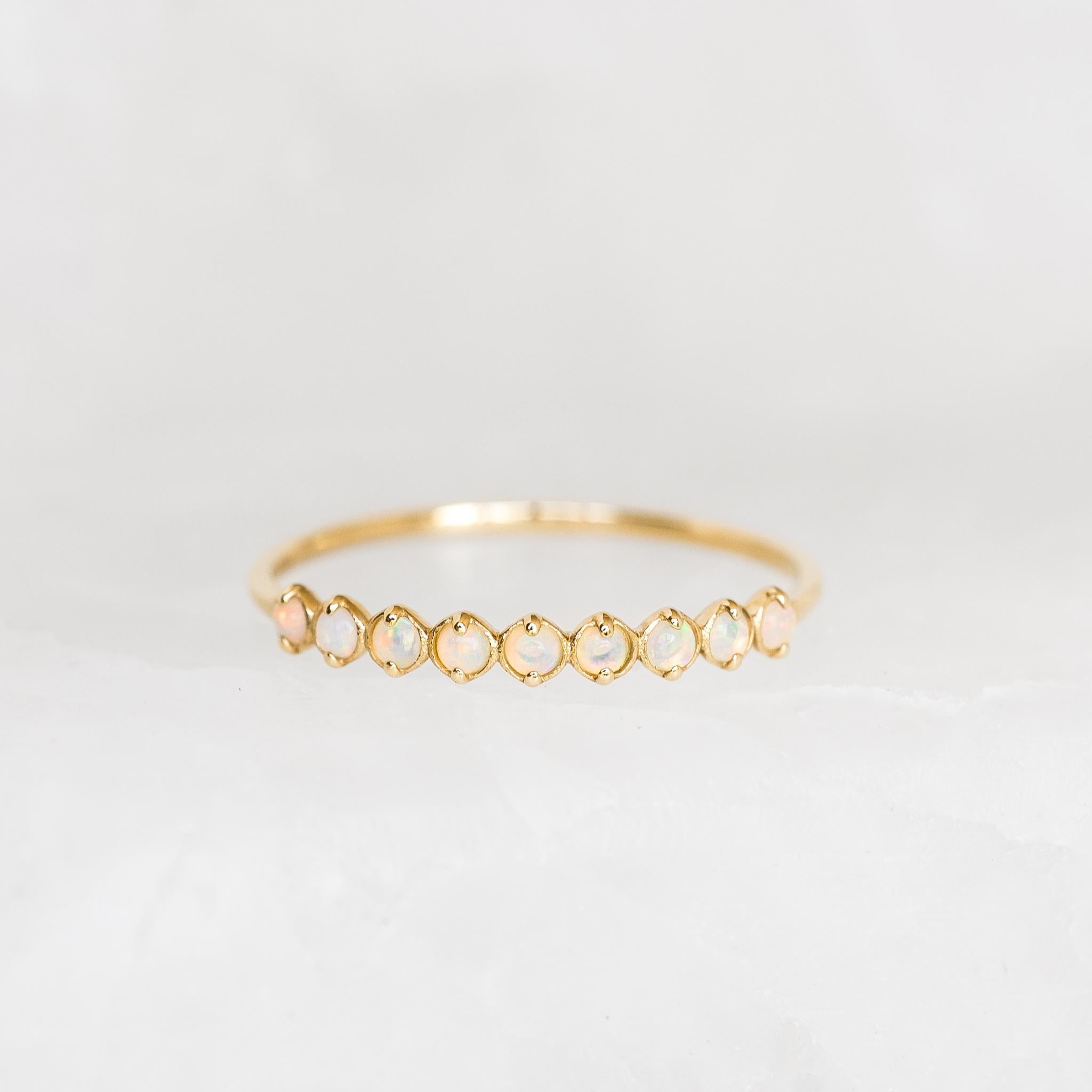 October Birthstone Ring 14k Gold Opal Linjer Jewelry