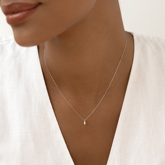 Marquise Lab Grown Diamond Necklace White Gold - Aletta