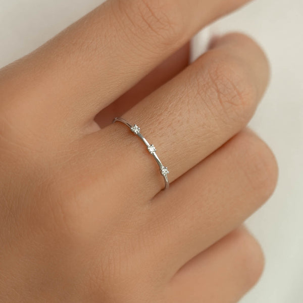 Three Stone Diamond Ring White Gold - Estelle | Linjer Jewelry