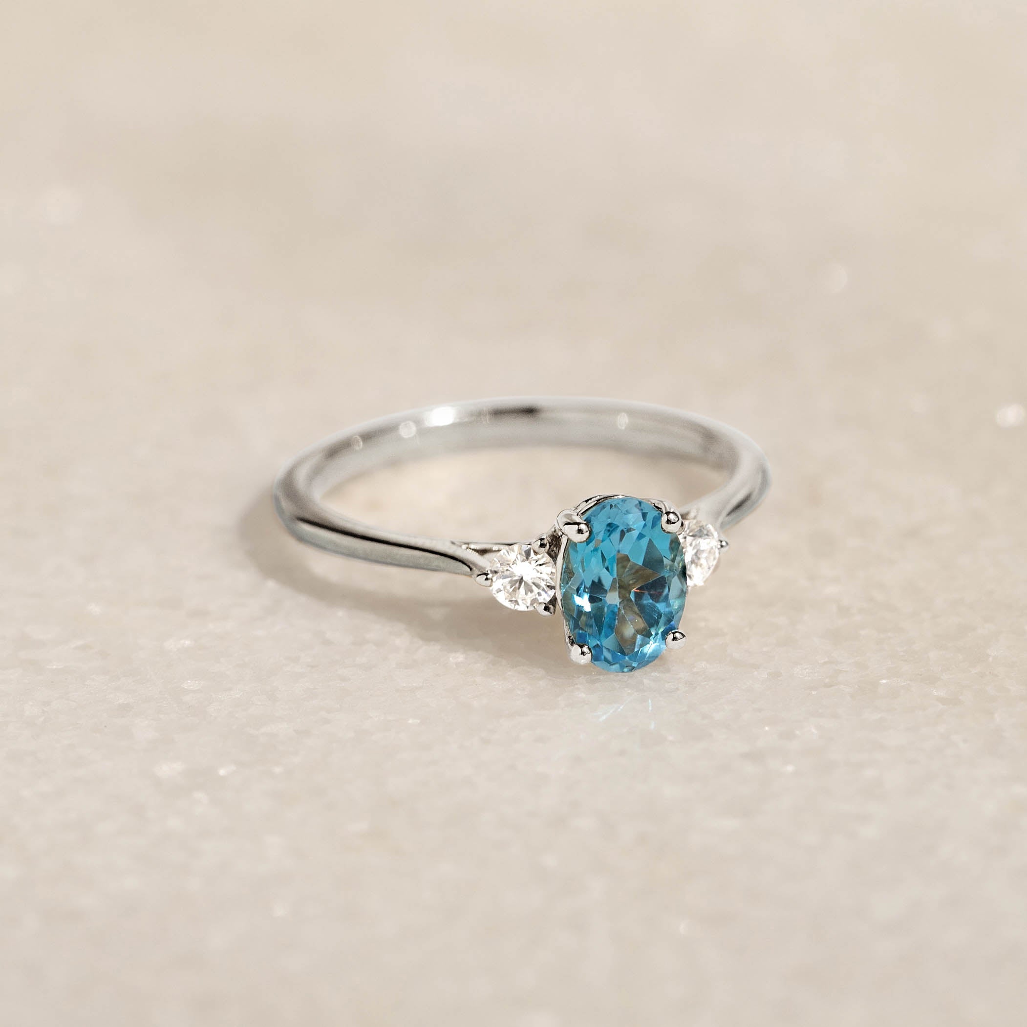 Swiss Blue Topaz and Diamond Ring White Gold Kindra Linjer Jewelry