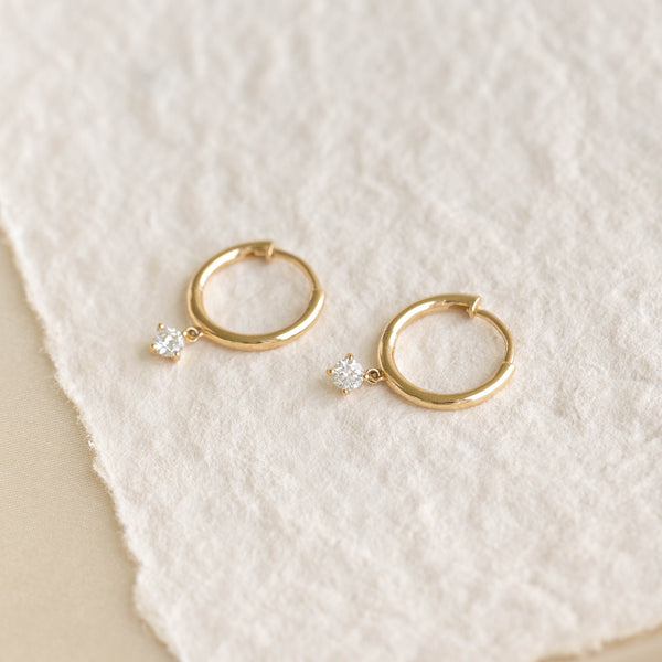Lab Grown Diamond Drop Huggie Earrings 14k Gold - Joleen | Linjer