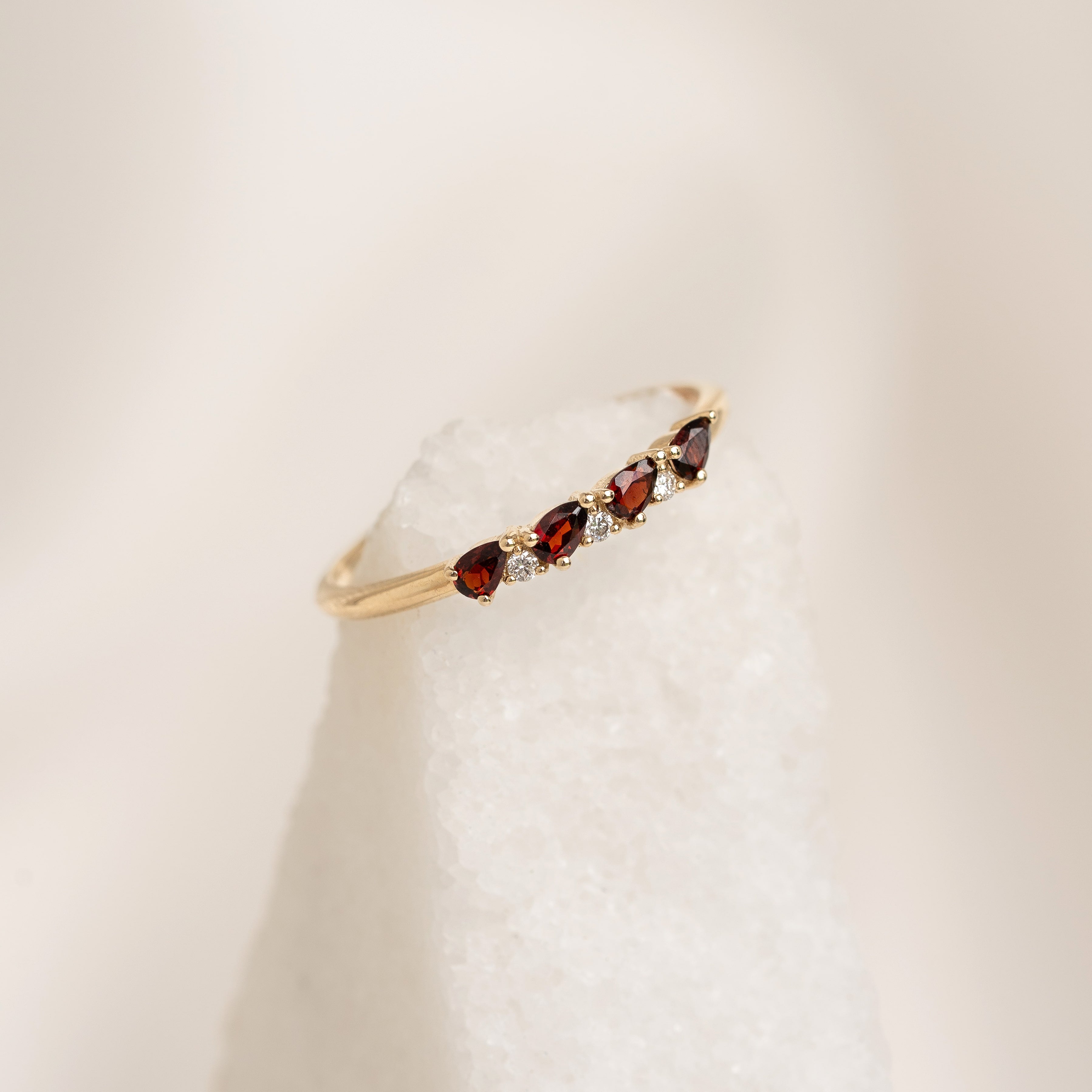 January Birthstone Pear Ring 14k Gold Garnet and Diamond