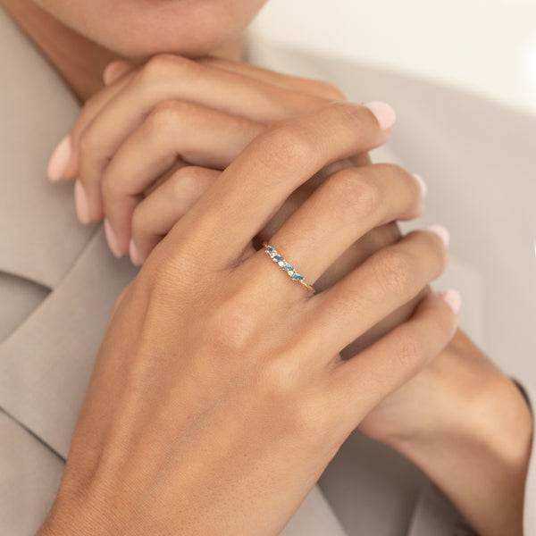 September Birthstone Pear Ring 14k Gold London Blue Topaz and