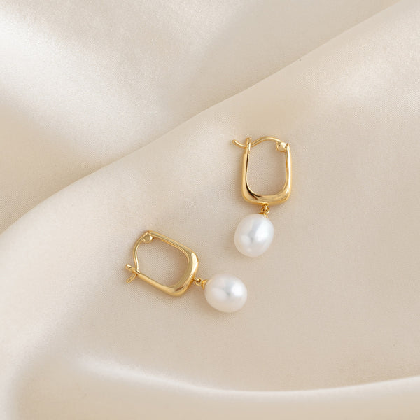 Pearl Drop Hoop Earrings - Maeve | Linjer Jewelry