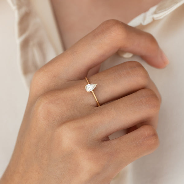 Pear Shaped Lab Grown Diamond Ring 14k Gold - Mariela | Linjer Jewelry
