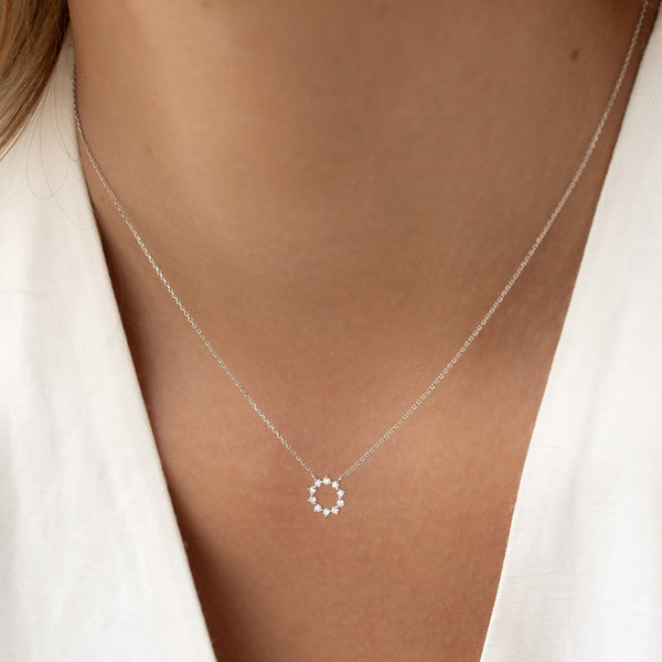 Lab Grown Diamond Sun Necklace White Gold - Leda | Linjer Jewelry