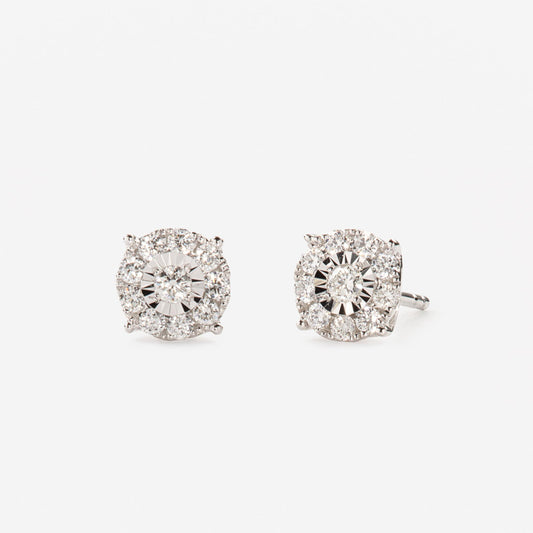 Earring studs with 20 round-cut diamonds set in 14k white gold