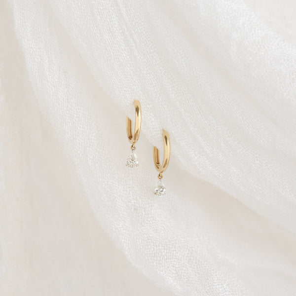 Pear Cut Lab Grown Diamond Drop Huggie Earrings 14k Gold