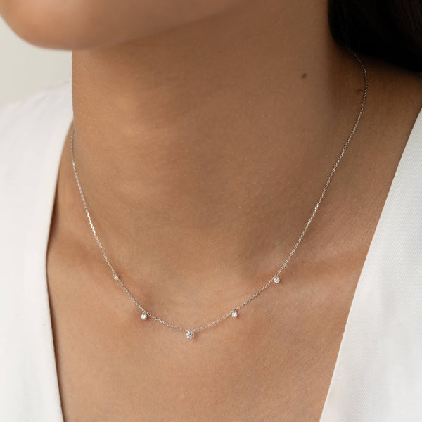 Mini Lab Grown Diamond Drop Station Necklace White Gold - Neve