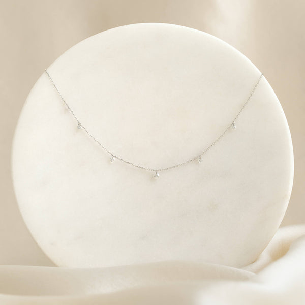 Mini Lab Grown Diamond Drop Station Necklace White Gold - Neve