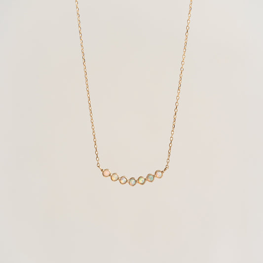 October Birthstone Necklace 14k Gold - Opal with a delicate curved row of small opal stones on a gold chain