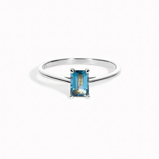 Baguette london blue topaz gemstone ring in sterling silver