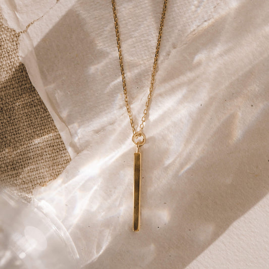 Gold vermeil bar necklace on dainty chain