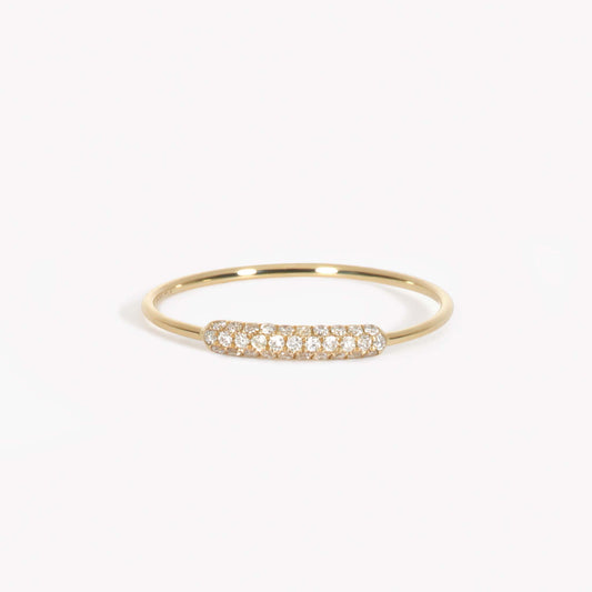 14k gold ring with diamond pave bar