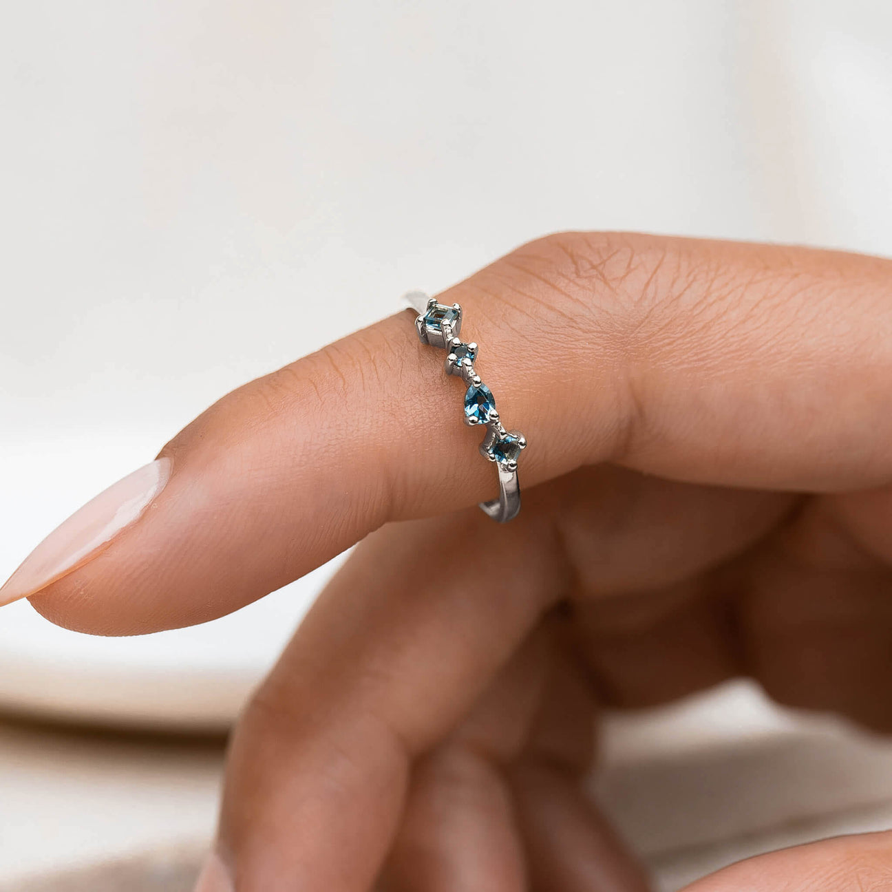 White Gold London Blue Topaz Ring - Ilse Luxe | Linjer Jewelry