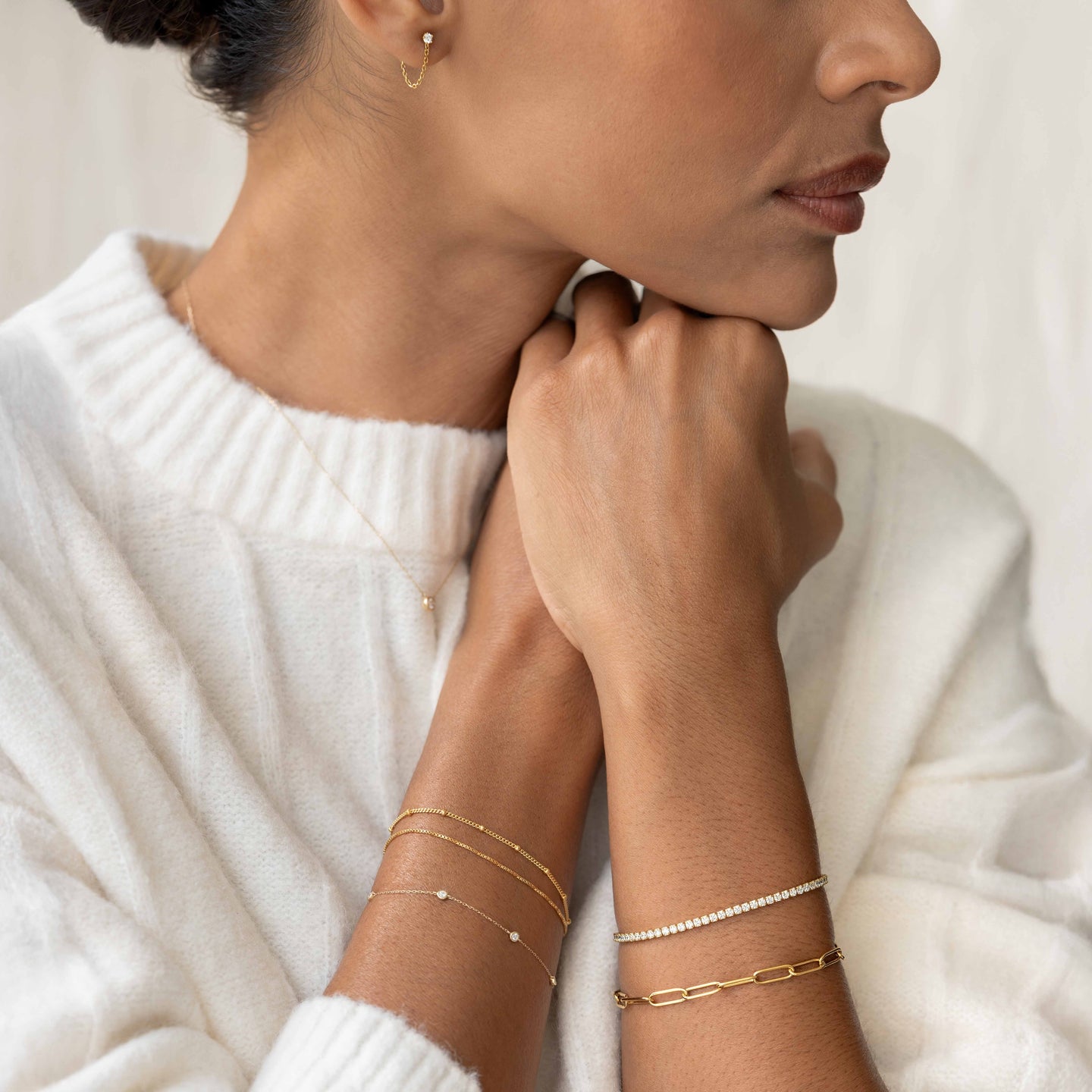 Bezel Set Diamond Bracelet 14k Gold - Vilda | Linjer Jewelry