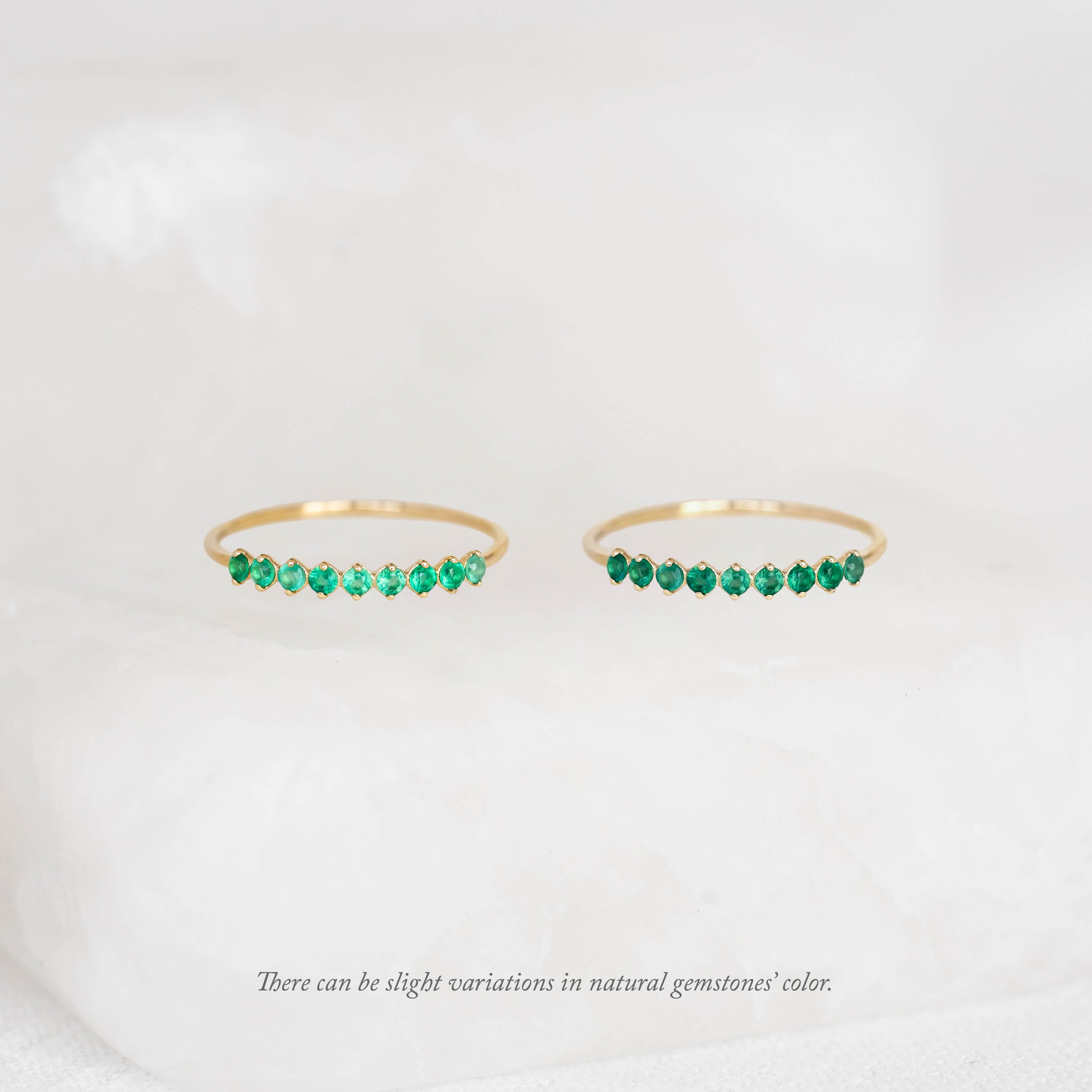 May Birthstone Ring 14k Gold - Green Chalcedony with delicate green on a soft white background