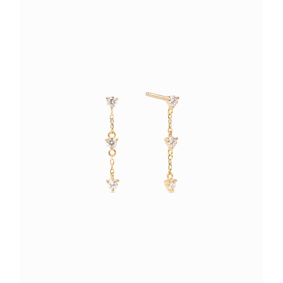 Diamond Drop Earrings 14k Gold - Alessia with three sparkling diamonds on a delicate yellow gold cable chain
