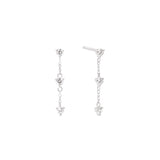 Diamond Drop Earrings White Gold - Alessia with delicate 14k white gold cable chain and sparkling diamonds on white background