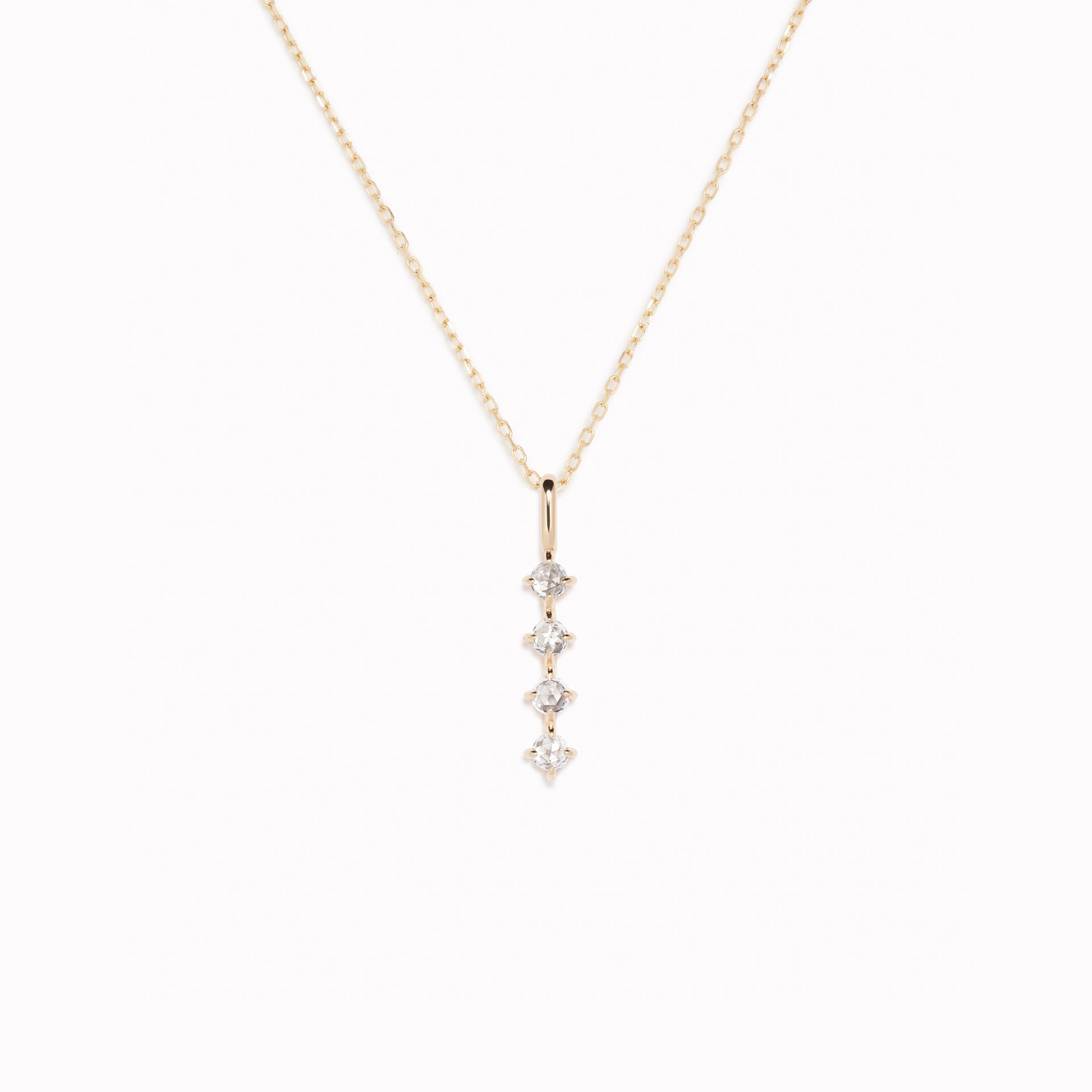 Diamond Drop Pendant 14k Gold featuring four brilliant lab grown diamonds on a delicate yellow gold chain