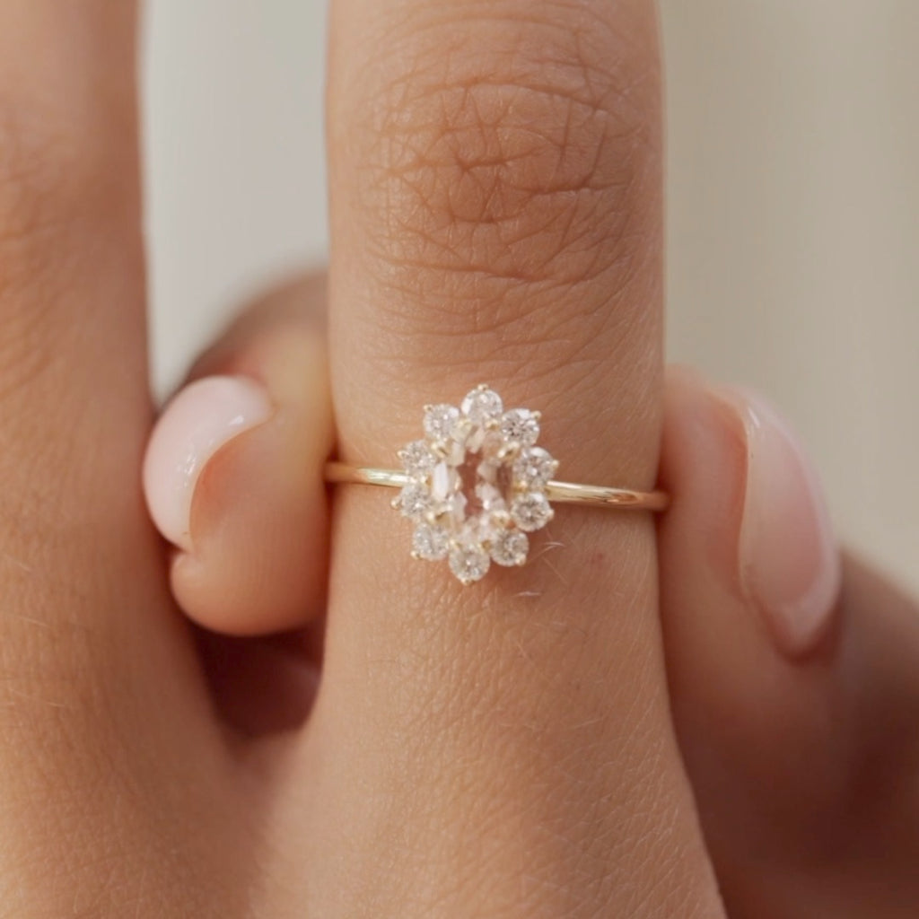 Sunburst Morganite Halo Ring - Evelina | Linjer Jewelry