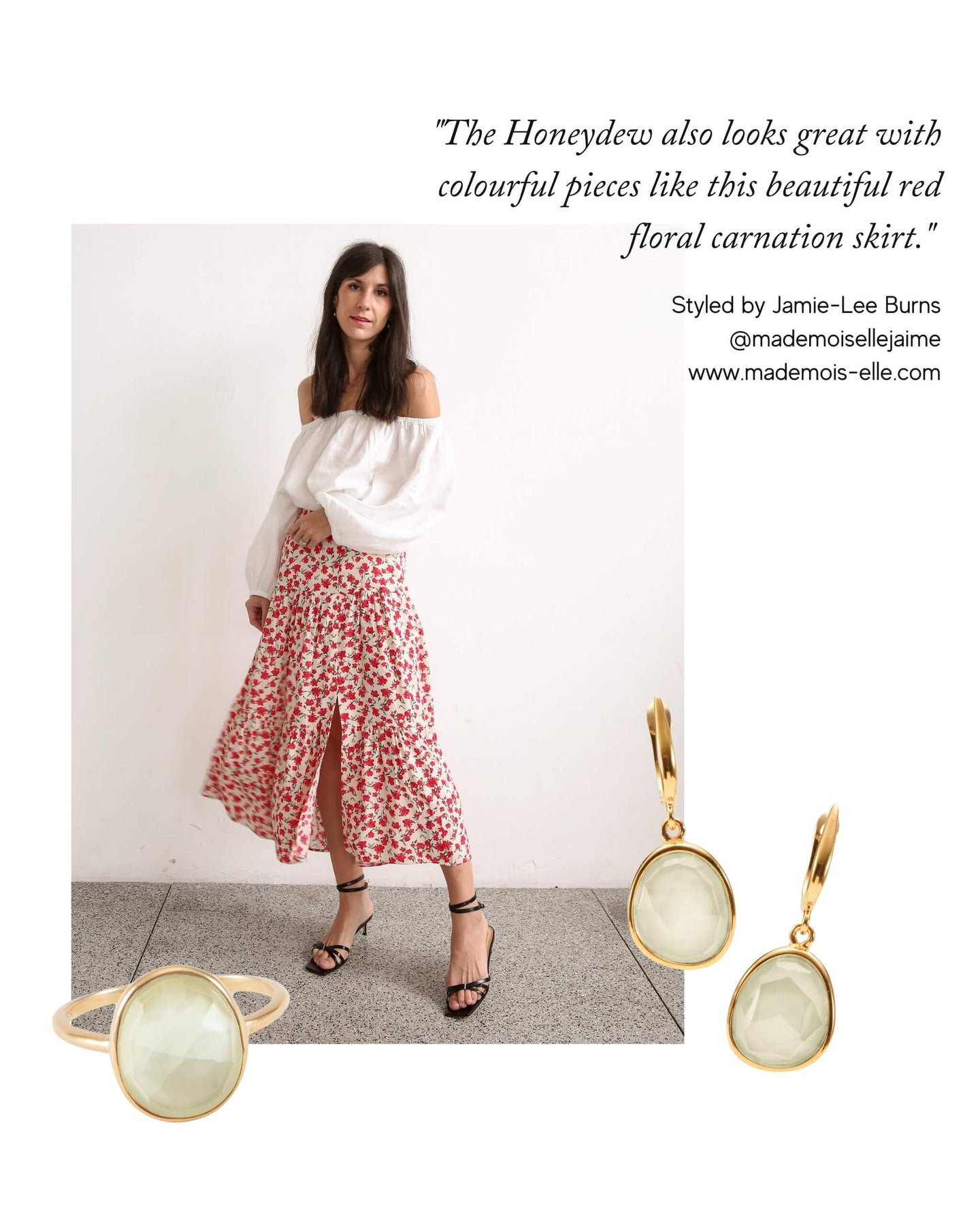 Green amethyst ring and earring set in gold vermeil