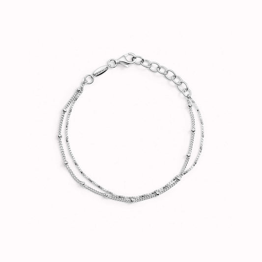 Silver chain bracelet with two chains and beaded details