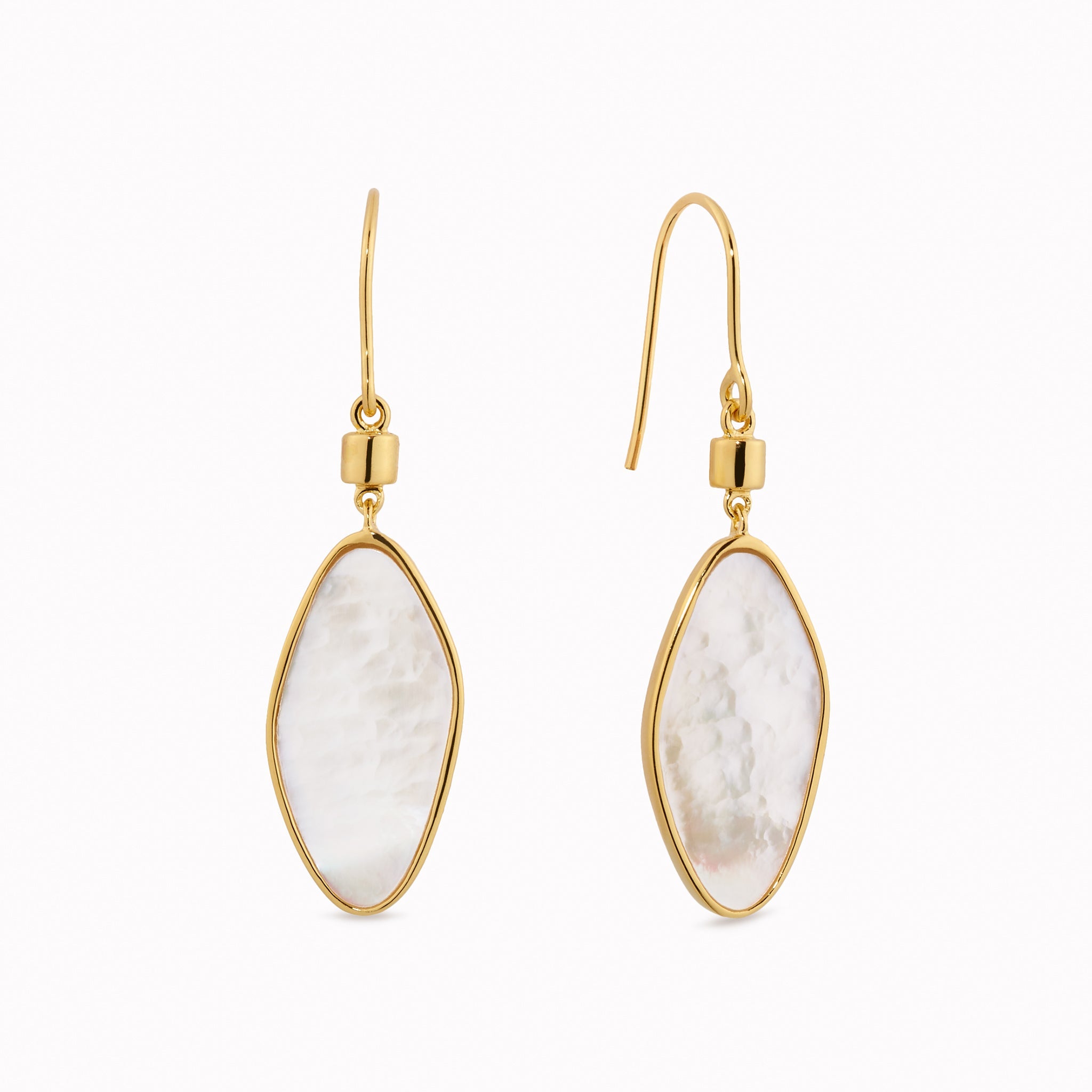 Gold vermeil dangle earrings with mother of pearl disc