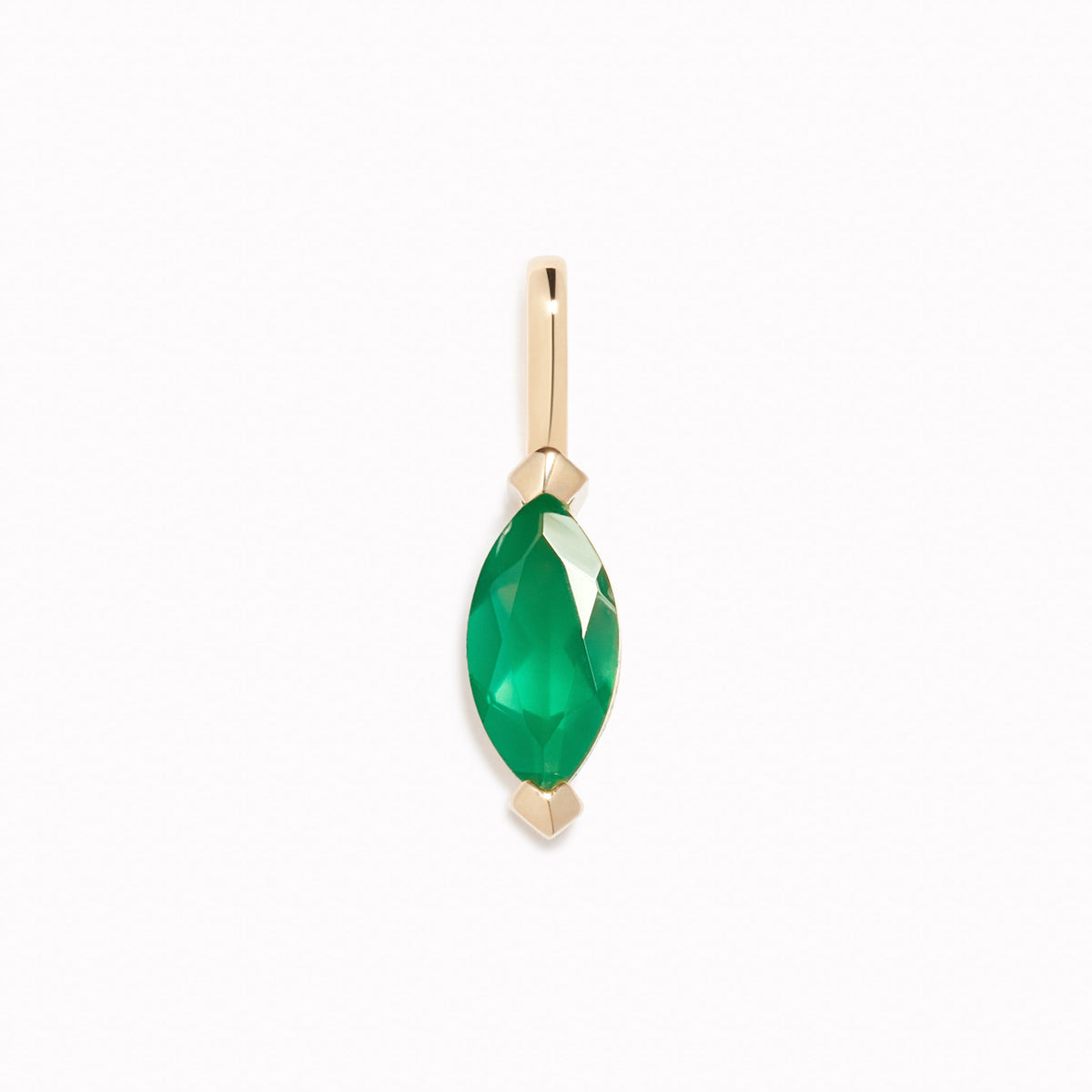 May Birthstone Pendant 14k Gold - Green Agate marquise-cut gemstone set in 14k gold displayed on white background
