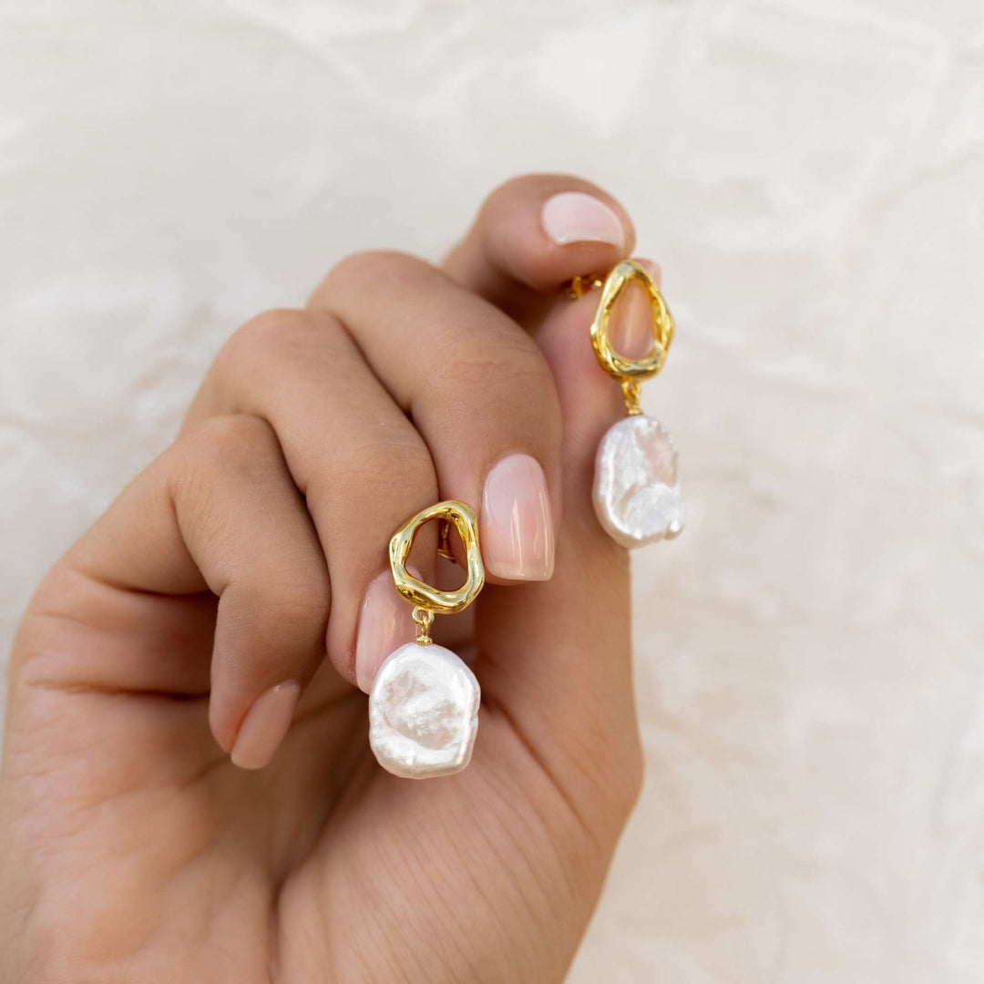 Freshwater keshi pearl earrings made with gold vermeil