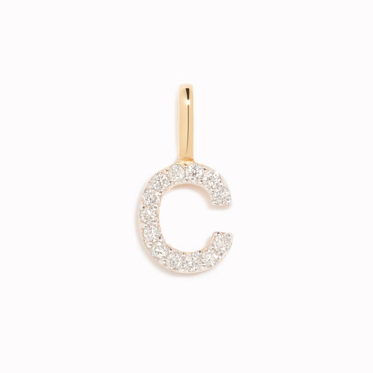 Diamond Initial Pendant 14k Gold - C charm with brilliant diamonds on a clean white background