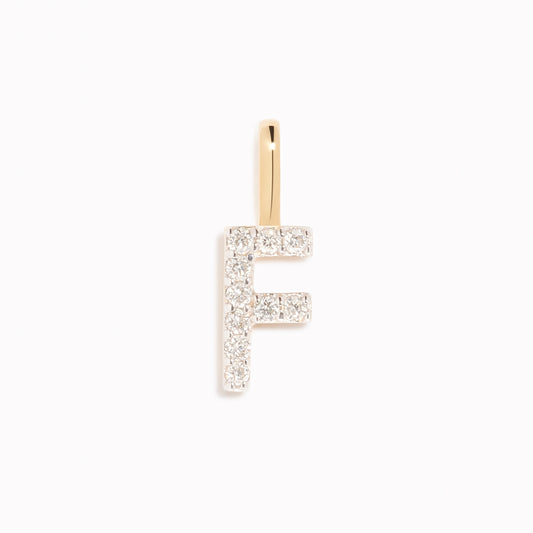 Diamond Initial Pendant 14k Gold - F with sparkling diamonds on a white background showcasing delicate craftsmanship