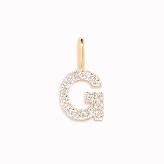 Diamond Initial Pendant 14k Gold - G with sparkling diamonds set in 14k gold on a white background