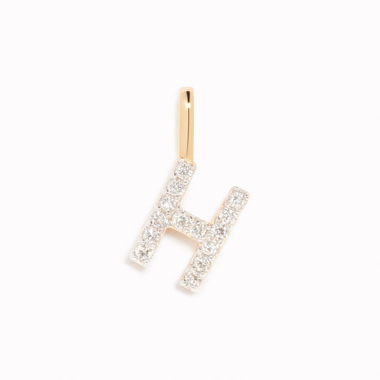 Diamond Initial Pendant 14k Gold - H with brilliant diamonds on 14k gold displayed on a white background
