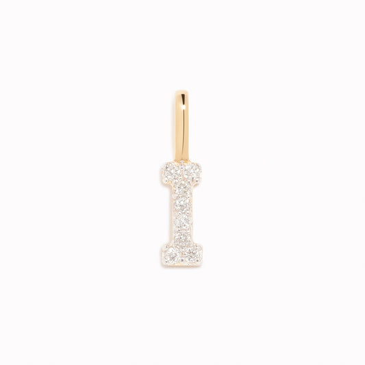 Diamond Initial Pendant 14k Gold - I with sparkling diamonds on a clean white background
