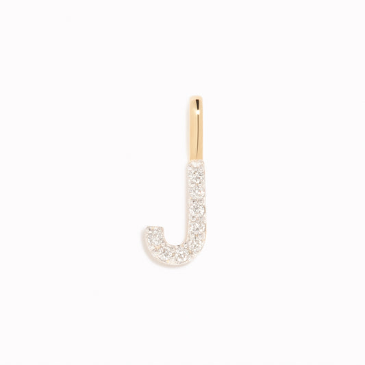 Diamond Initial Pendant 14k Gold - J with brilliant diamond accents on a white background