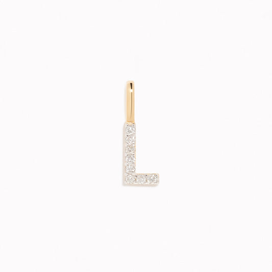 Diamond Initial Pendant 14k Gold - L with brilliant diamonds on a white background displayed vertically